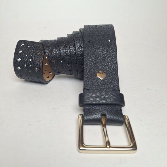 Kate Spade Belt Soft Leather Black Logo Women XL (49x1.5) Perforated Laser Cut main image 6